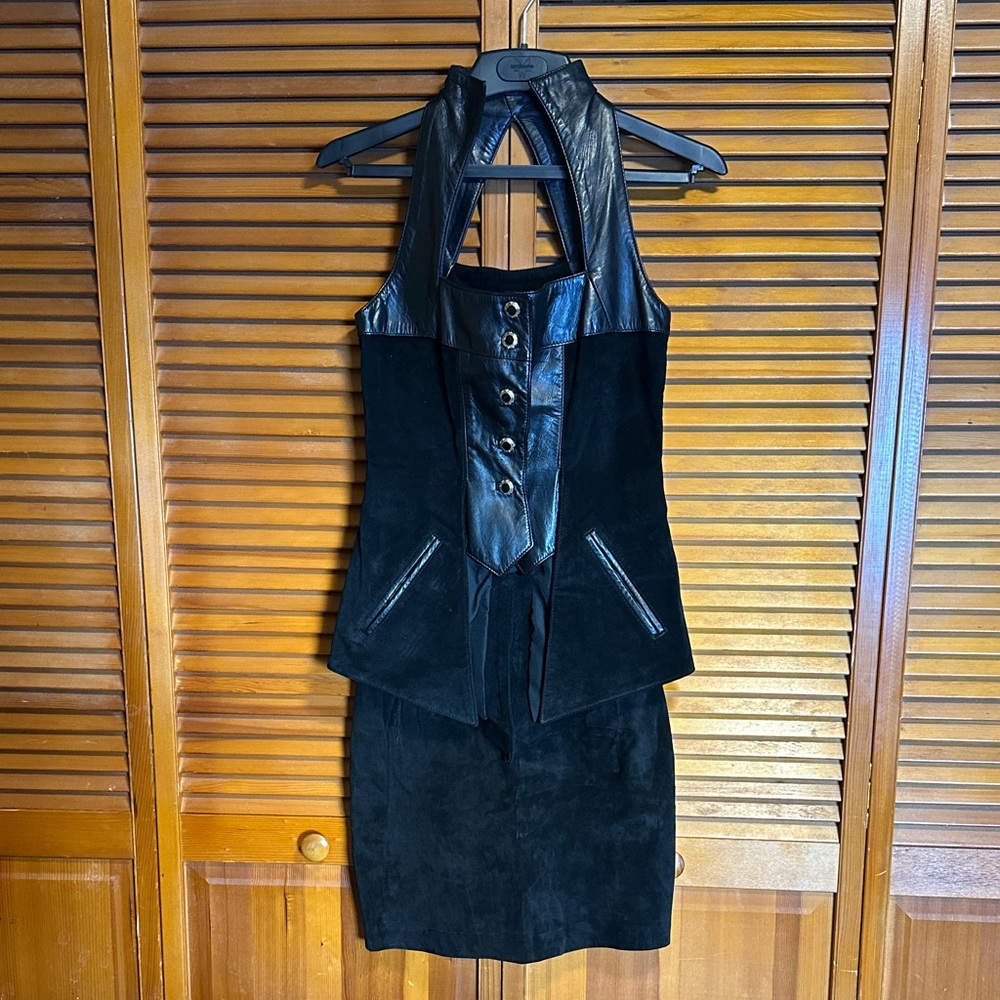 Black Leather & Suede Top and Skirt Set